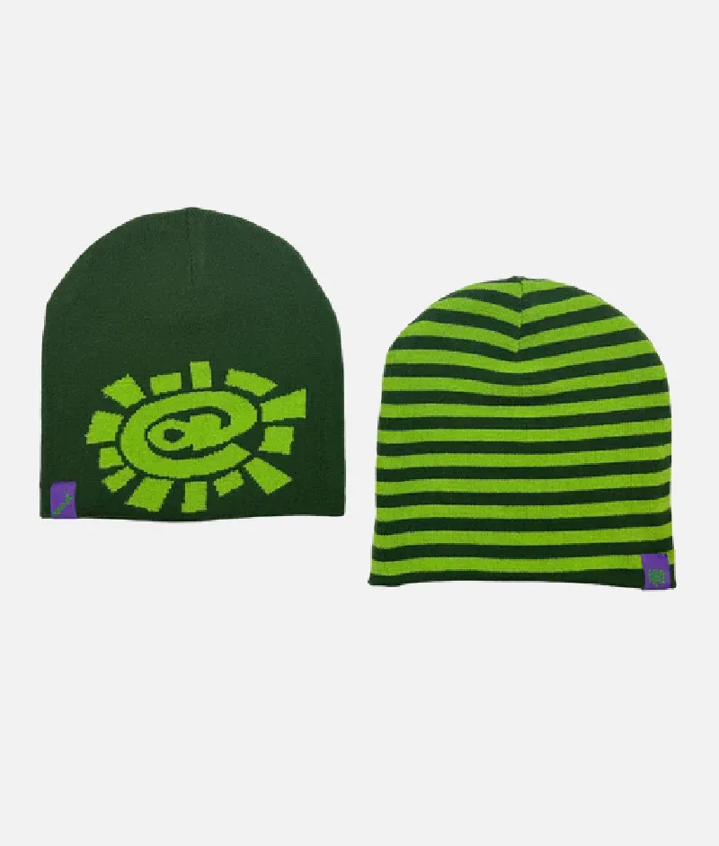 Adwysd Reversible No Cuff Stripe Beanie Green Adwysd Reversible No Cuff Stripe Beanie Green